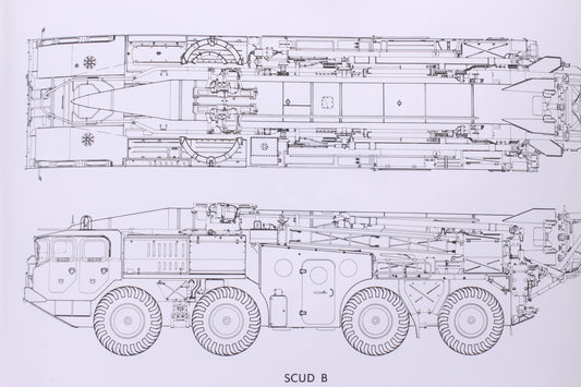 Vintage Late Cold War-era American Defense Poster SCUD Missile Launcher (in White)