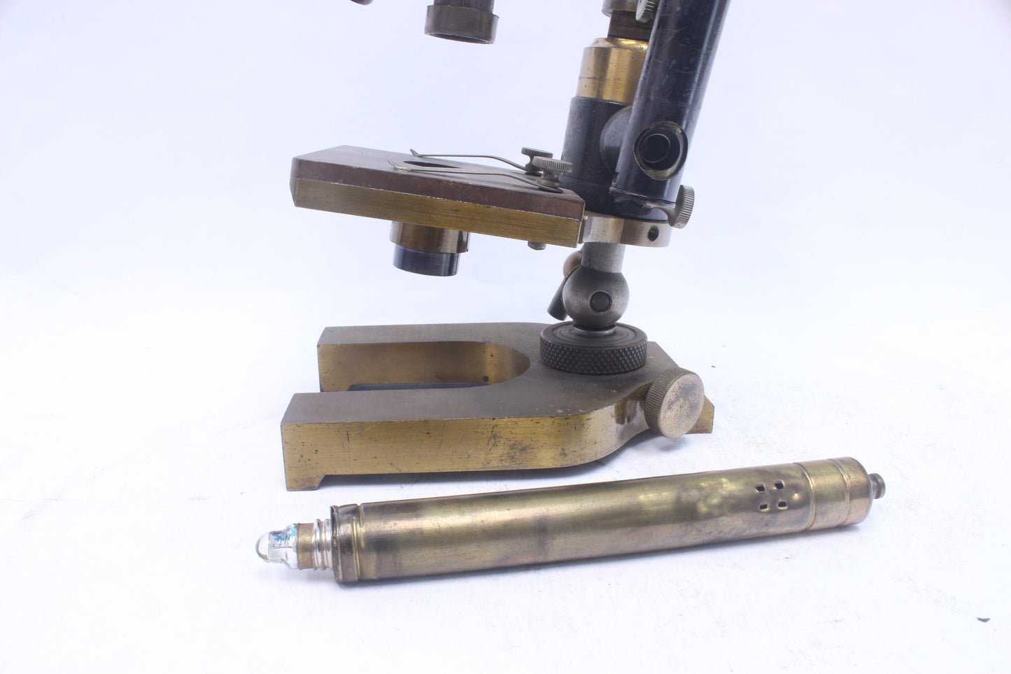 Rare Bausch & Lomb Antique Brass Microscope with Unique Accessories