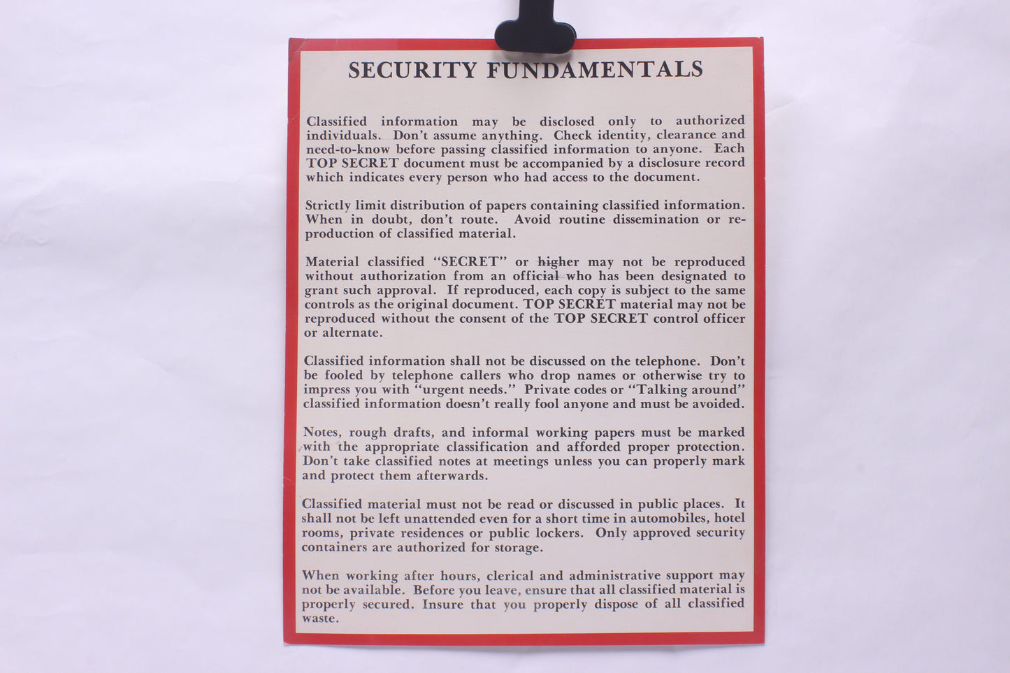 Vintage Cold War Era Rigid Security Fundamentals Poster