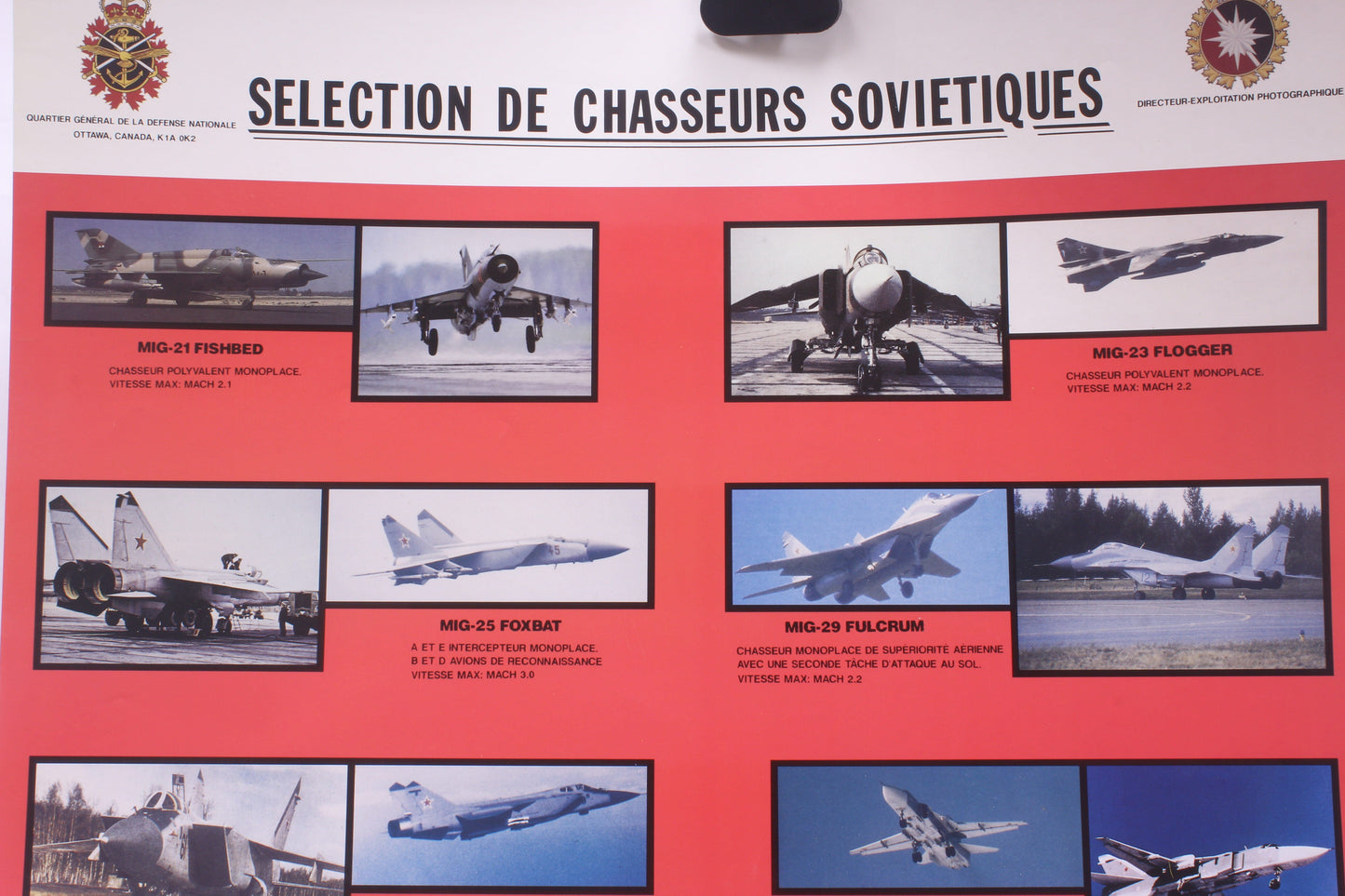 Vintage Late Cold War Era Canadian National Defense HQ "Selection de Chasseurs Sovietiques" Poster