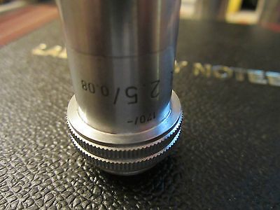 OPTICAL MICROSCOPE OBJECTIVE 2.5X PLANO PL LEITZ WETZLAR GERMANY OPTICS BN#C7-91