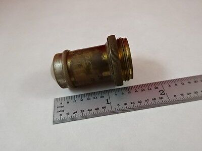 MICROSCOPE PART ANTIQUE BRASS OBJECTIVE LEITZ GERMANY 3 OPTICS AS IS N5-A-10