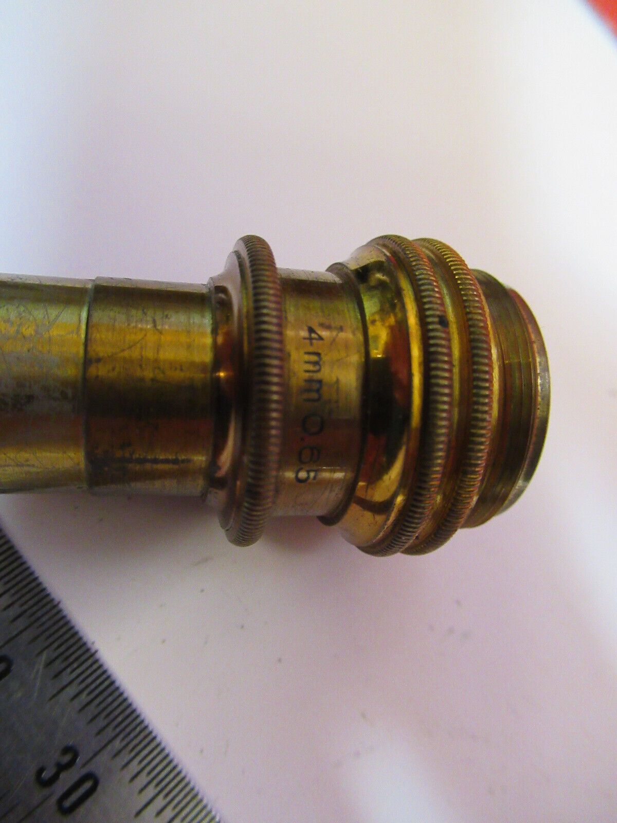 ANTIQUE BRASS BAUSCH LOMB 4mm OBJECTIVE MICROSCOPE PART AS PICTURED Y4-A-74