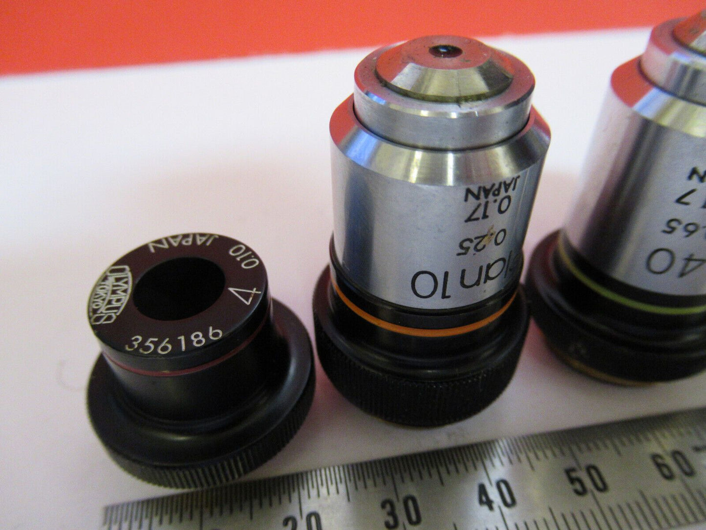 LOT OBJECTIVES LENSES OLYMPUS JAPAN OPTICS MICROSCOPE PART AS PICTURED y7-b-12