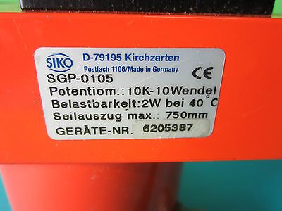 SIKO GERMANY SGP-0105 POTENTIOMETRIC DRAW WIRE DISPLACEMENT SENSOR OPTICS BIN#B2