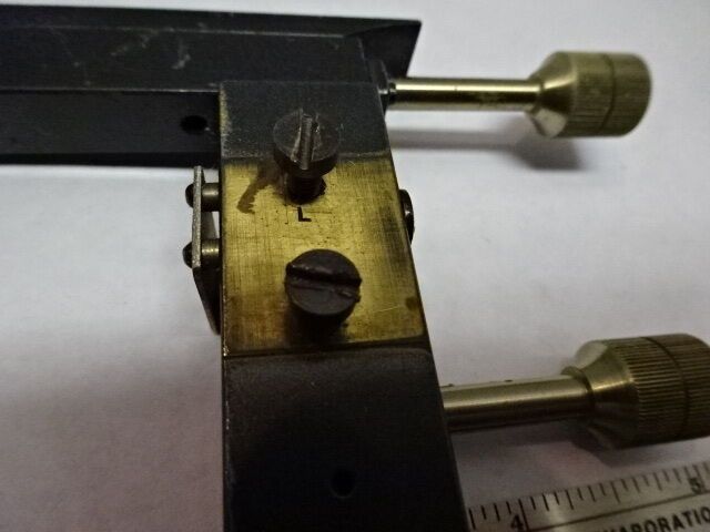 FOR PARTS VINTAGE BRASS ANTIQUE CLIPS STAGE MICROMETER MICROSCOPE AS IS &83-59