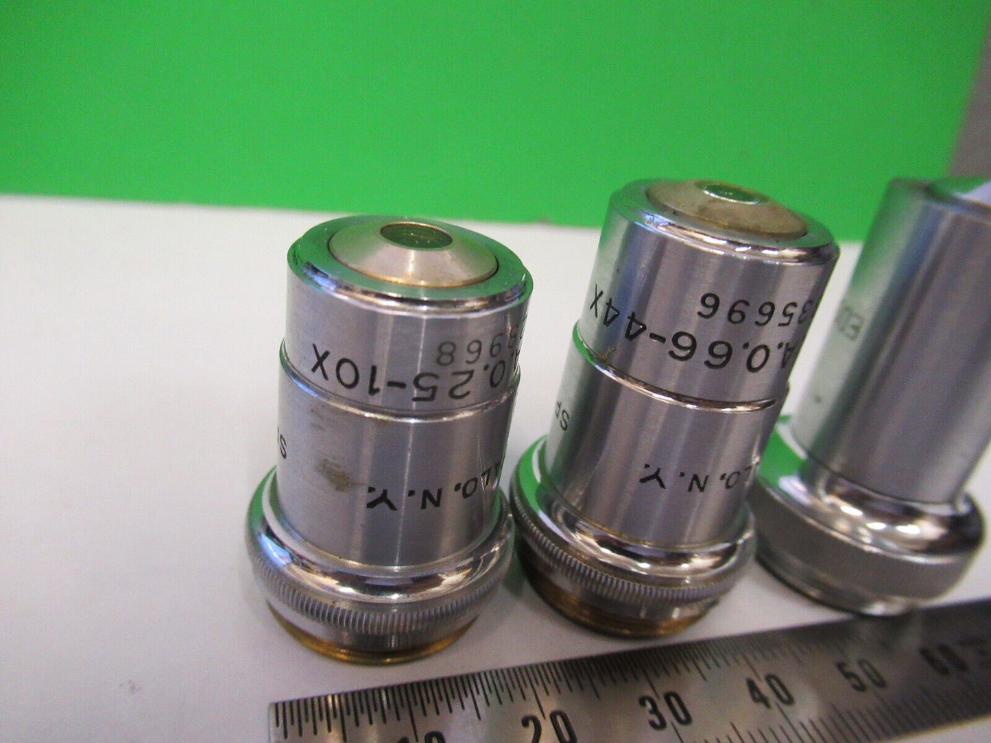 LOT 3 ea OBJECTIVES SPENCER AO, one EDS CORP MICROSCOPE PART AS PICTURED R3-B-86