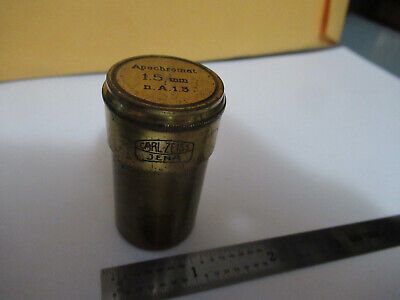 CARL ZEISS JENA APO 1.5mm  EMPTY BRASS OBJECTIVE CAN MICROSCOPE AS PIC &F5-A-99