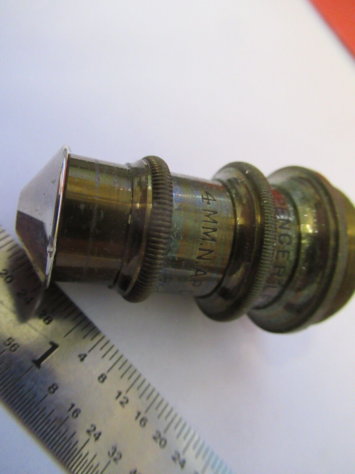 SPENCER 4mm BRASS ANTIQUE OBJECTIVE OPTICS MICROSCOPE PART AS PICTURED &H6-A-36