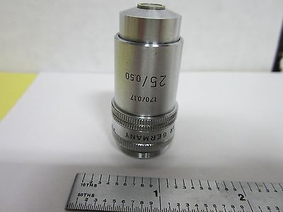 MICROSCOPE PART OBJECTIVE LEITZ GERMANY PLEZY 25X OPTICS AS IS BIN#H6-30