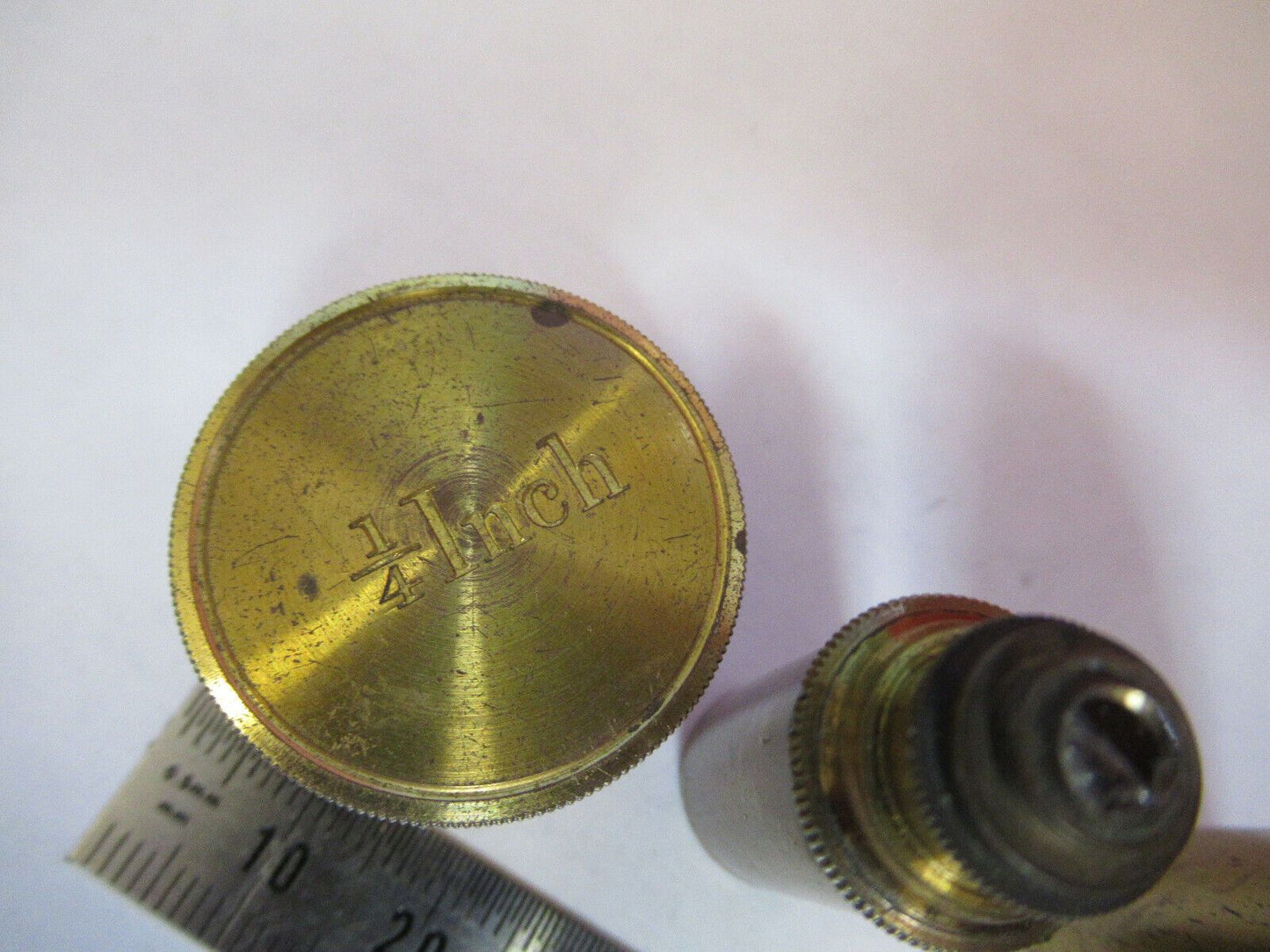 RARE ANTIQUE BRASS LONDON OBJECTIVE OPTICS MICROSCOPE PART AS PICTURED &87-FT-30