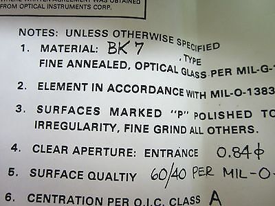 OPTICAL MIL SPEC TELEDYNE THICK CX CC LENS BK7 GLASS LASER OPTICS BIN#43-29