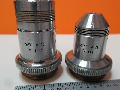 PAIR SPENCER OBJECTIVE LENS 43X 10X OPTICS for MICROSCOPE AS PICTURED &16-C-35