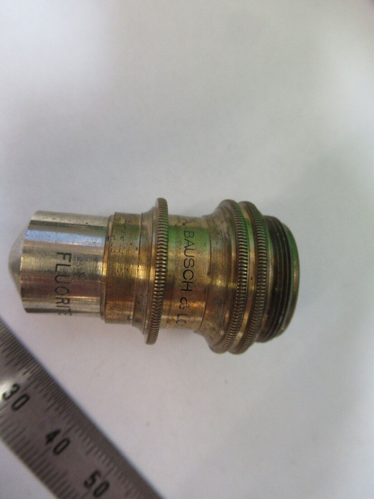 ANTIQUE BRASS BAUSCH LOMB FLUOR 1.8mm OBJECTIVE MICROSCOPE AS PICTURED #H3-A-19