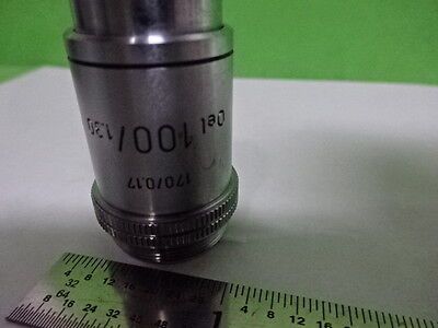 MICROSCOPE PART OBJECTIVE LEITZ WETZLAR GERMANY 100X OPTICS AS IS B#4-DT-A-3