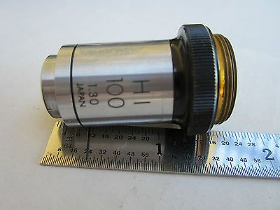 OPTICAL MICROSCOPE PART OBJECTIVE OLYMPUS HI 100X JAPAN OPTICS AS IS DWR#02