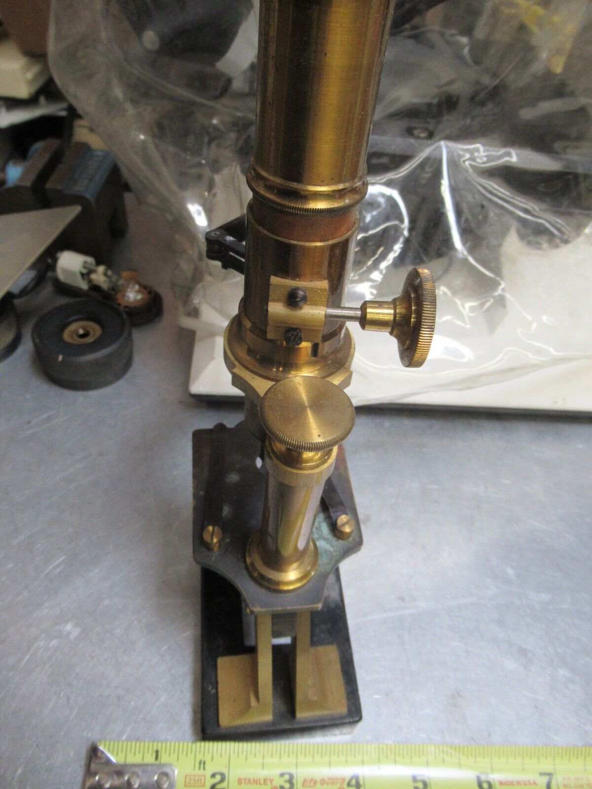 ANTIQUE UNKNOWN FRENCH BRASS  MICROSCOPE OPTICS AS PICTURED