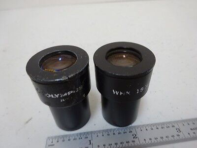 MICROSCOPE PART LOT EYEPIECES OLYMPUS 15X + RETICLE OPTICS AS IS BIN#N8-H-04