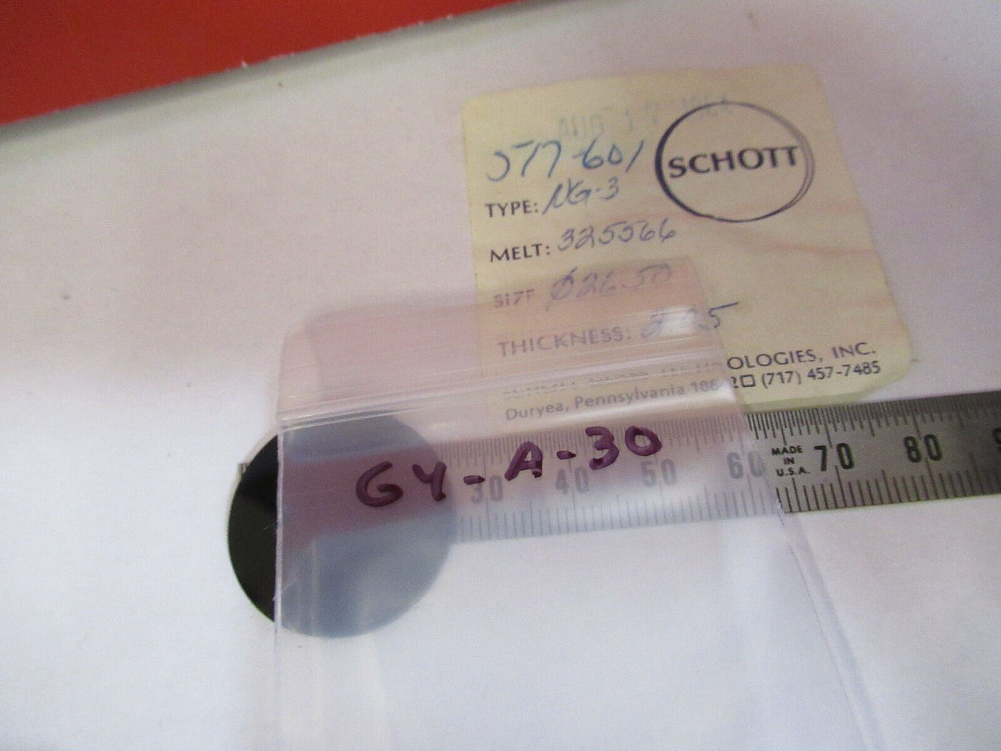 OPTICAL SCHOTT GLASS FILTER NG-3 DARK OPTICS AS PICTURED G4-A-30