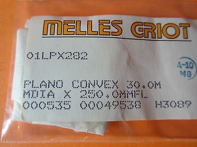 OPTICAL MELLES GRIOT PLANO CONVEX 30 mm diameter FL 250 mm LASER OPTICS BIN#D7