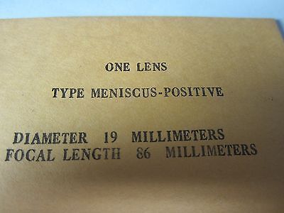 OPTICAL MENISCUS POSITIVE LENS 19 mm DIAMETER FL 86 mm LASER OPTICS BIN#34