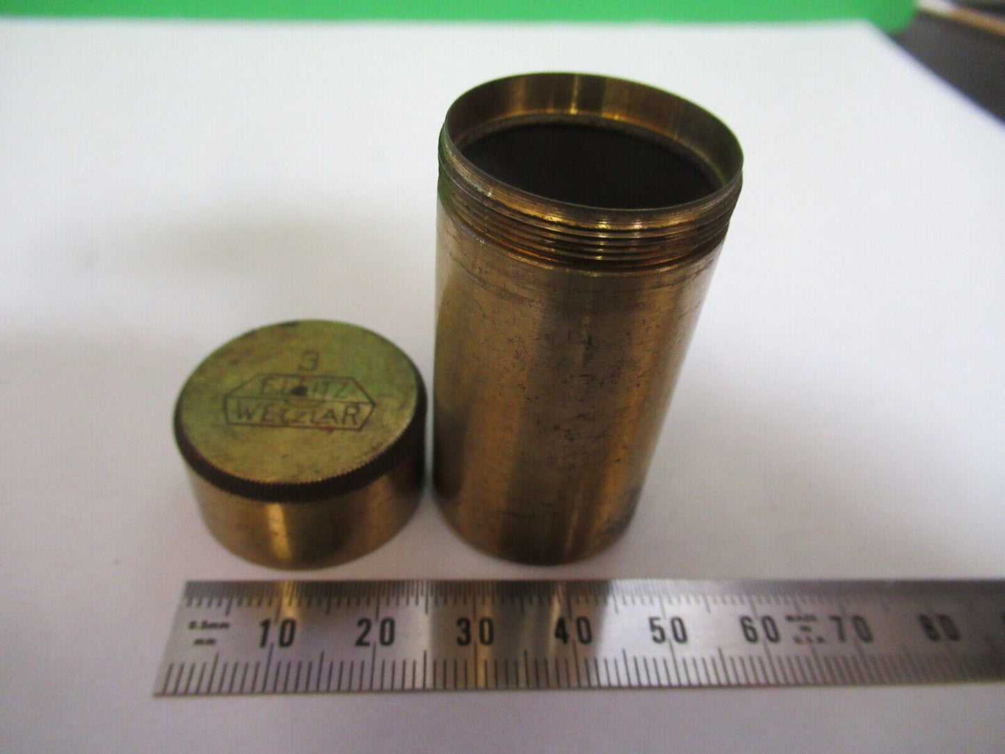 ANTIQUE BRASS LEITZ "3" CANISTER OBJECTIVE MICROSCOPE PART AS PICTURED P2-B-42