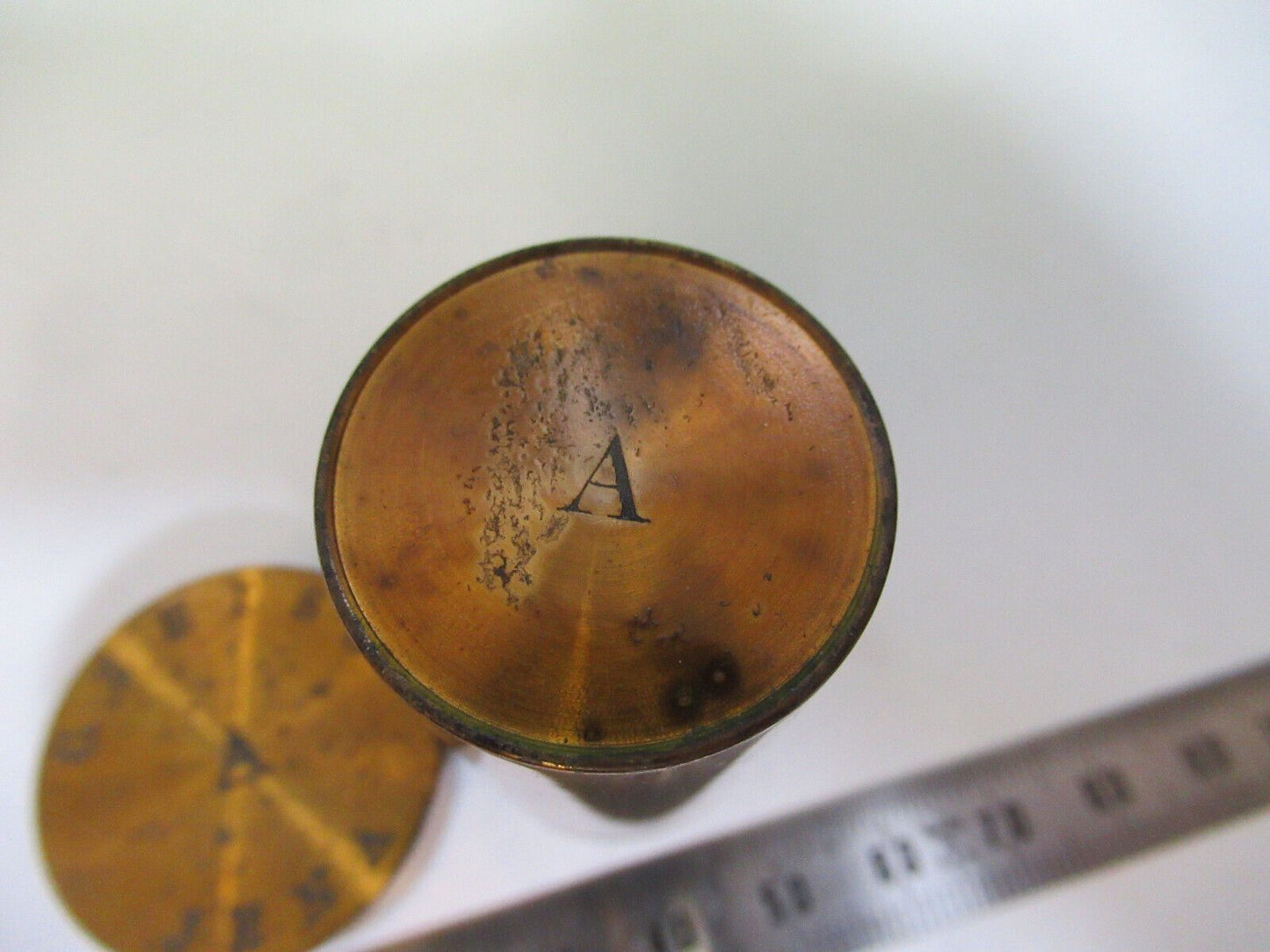 ANTIQUE BRASS ZEISS CANISTER OBJECTIVE "A"  MICROSCOPE PART AS PICTURED &P2-B-95