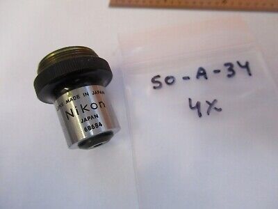 NIKON JAPAN OBJECTIVE 4X LENS OPTICS MICROSCOPE PART AS PICTURED &50-A-34