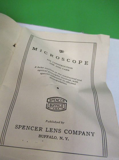 AO SPENCER BOOKLET 1935 ANTIQUE MICROSCOPE PART AS PICTURED #R1-A-92