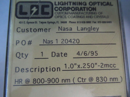 OPTICAL ex NASA HR 800 900nm LENS LASER OPTICS AS PICTURED &W7-B-20