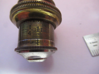 ANTIQUE BRASS OBJECTIVE BAUSCH LOMB 1/4 1IN MICROSCOPE OPTICS AS PICTURED Q2-41