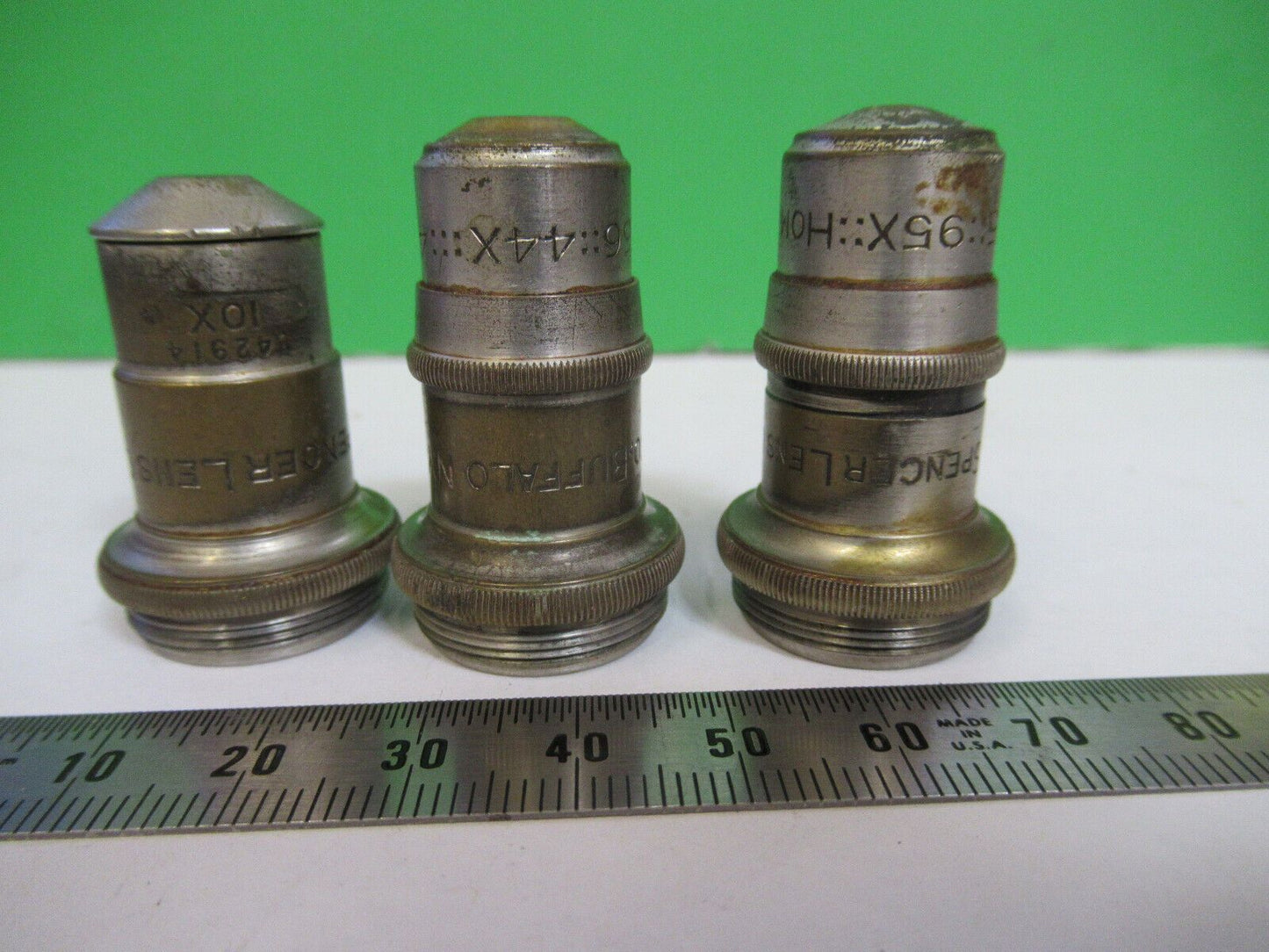 LOT SPENCER OBJECTIVE 10X 44X 95X MICROSCOPE PART OPTICS AS PICTURED AO Z6-A-106