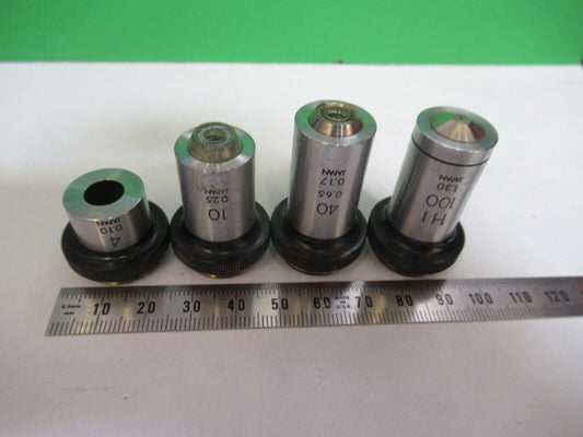 OLYMPUS JAPAN LOT OBJECTIVES 4 10 40 100X MICROSCOPE PART AS PICTURED R1-A-19