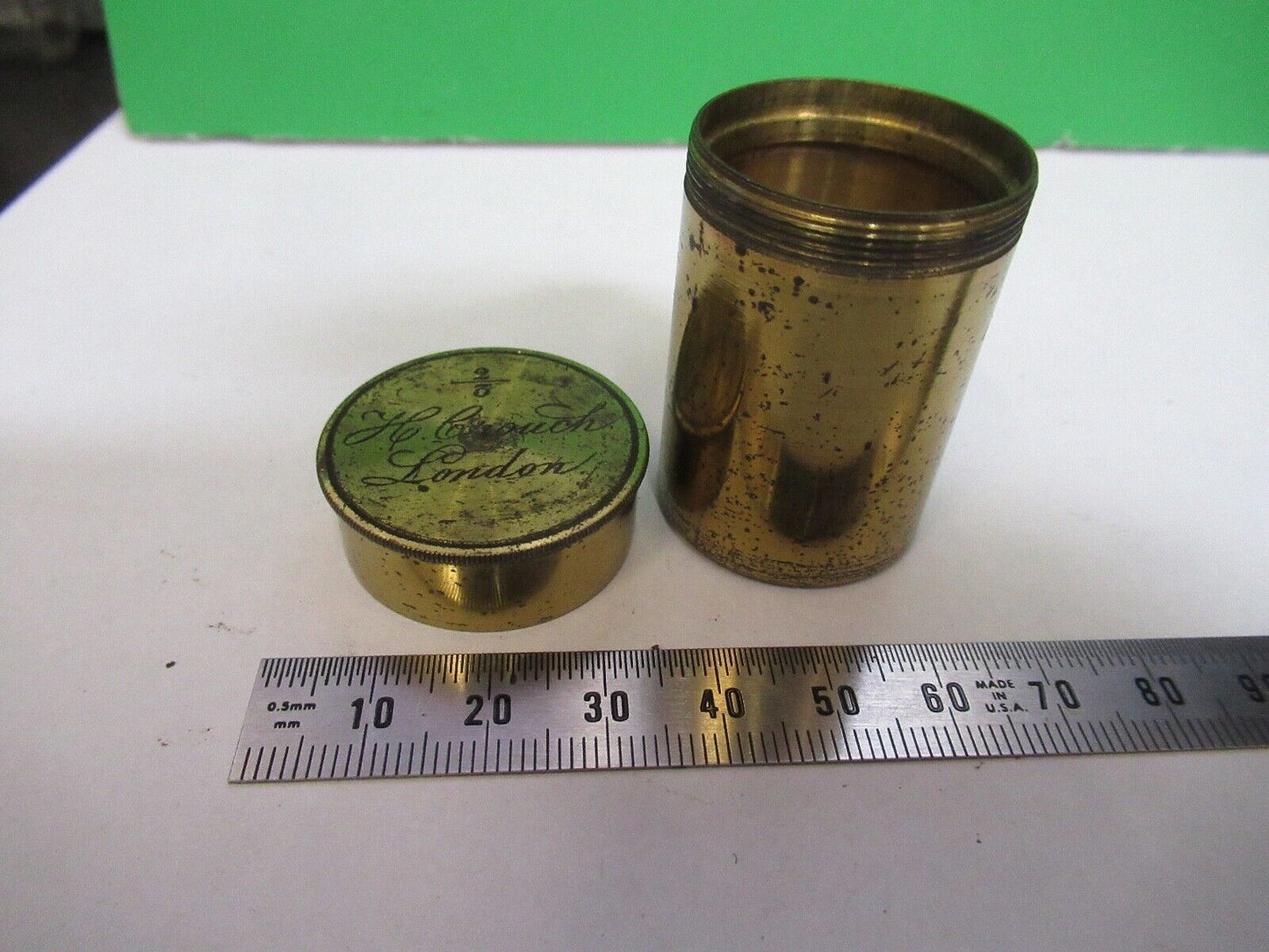 ANTIQUE BRASS OBJECTIVE CANISTER EMPTY HENRY CROUCH UK MICROSCOPE PART F8-B-26