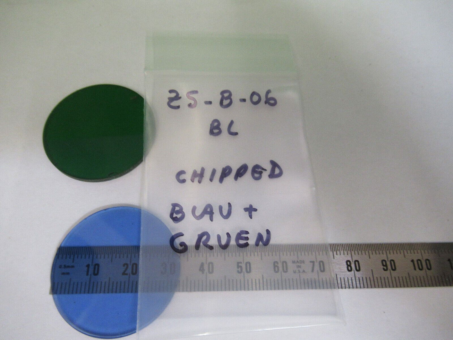 BAUSCH LOMB  blue + green filters  GLASS MICROSCOPE PART AS PICTURED &Z5-B-06