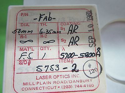 OPTICAL FLAT FUSED SILICA COATED LASER OPTICS AS IS BIN#R5-25