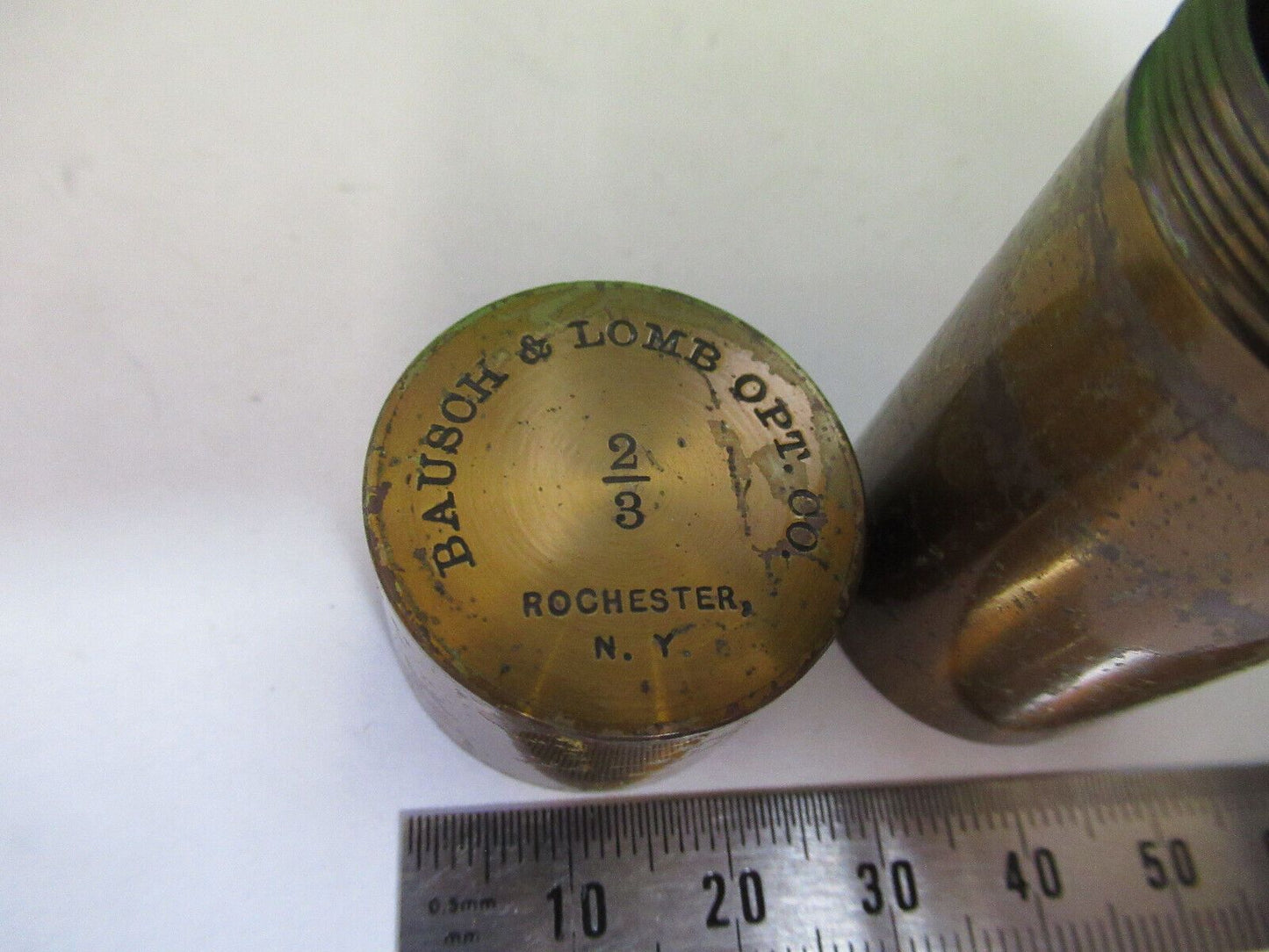 ANTIQUE BRASS BAUSCH 2/3 CANISTER OBJECTIVE MICROSCOPE PART AS PICTURED P2-B-101