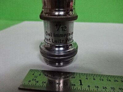 MICROSCOPE PART VINTAGE OBJECTIVE LEITZ GERMANY 100X 1/12  OPTICS AS IS #B2-M-07