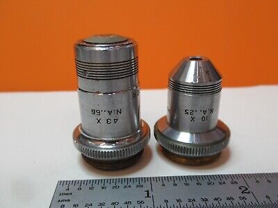 PAIR SPENCER OBJECTIVE LENS 43X 10X OPTICS for MICROSCOPE AS PICTURED &16-C-36