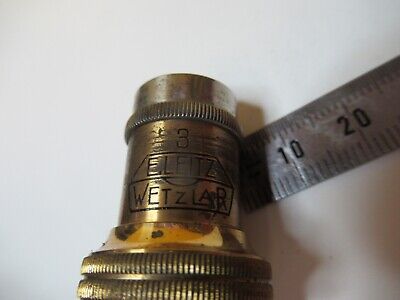 ANTIQUE OBJECTIVE BRASS LEITZ 3 OPTICS MICROSCOPE PART AS PICTURED &14-C-25