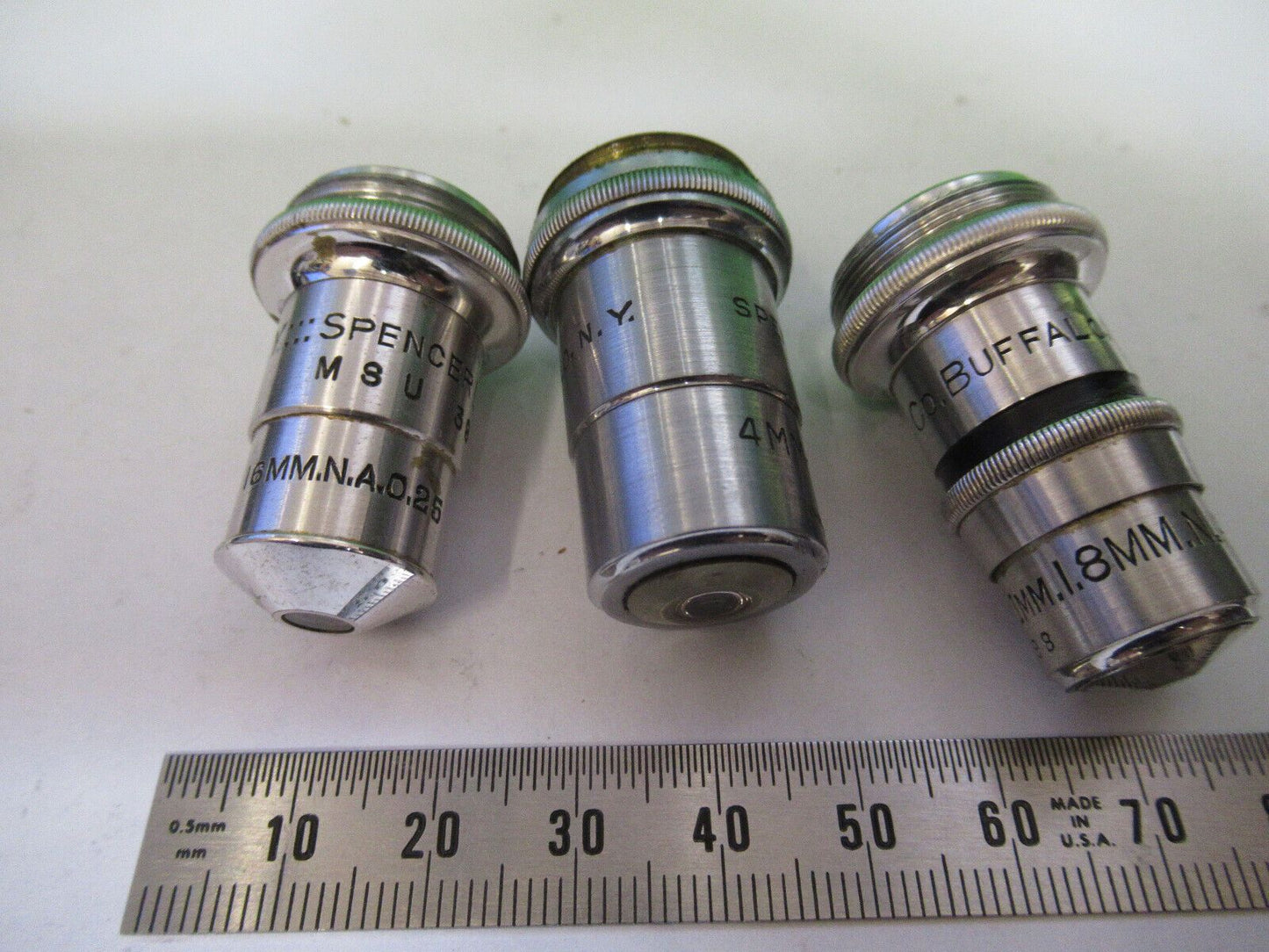 LOT SPENCER OBJECTIVE 10X 44X 95X MICROSCOPE PART OPTICS AS PICTURED AO Z6-A-105