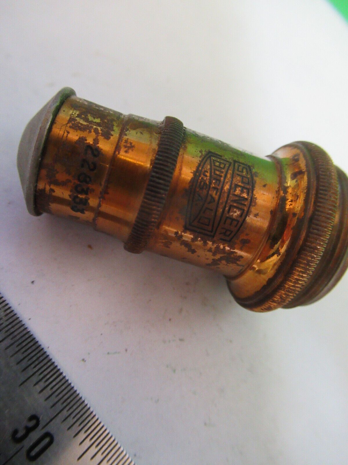 ANTIQUE BRASS SPENCER OBJECTIVE LENS OPTICS MICROSCOPE PART AS PICTURED Z1-A-135