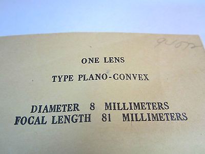 OPTICAL LENS PLANO CONVEX 8 mm DIAMETER FL 81 mm LASER OPTICS BIN#3K