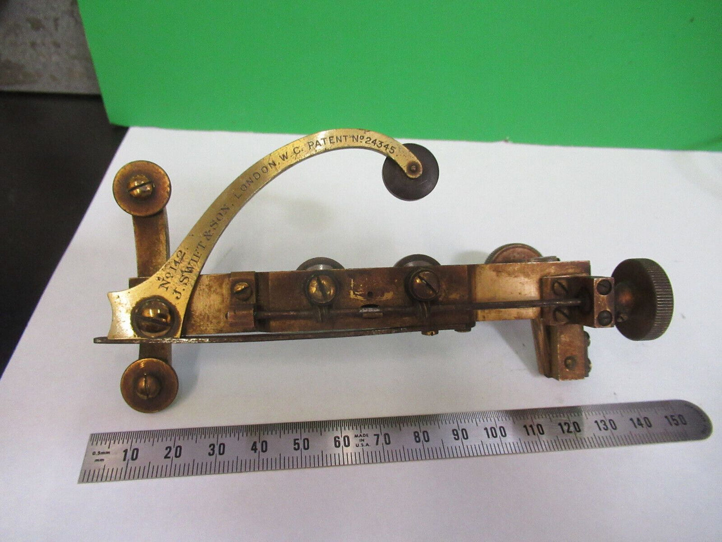 ANTIQUE J. SWIFT LONDON BRASS STAGE CLIPS XY MICROSCOPE PART AS PICTURED R2-B-18