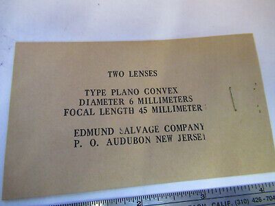 OPTICAL EDMUND LENS 6 mm DIAMETER FL 45 mm  OPTICS AS PICTURED &B9-FT