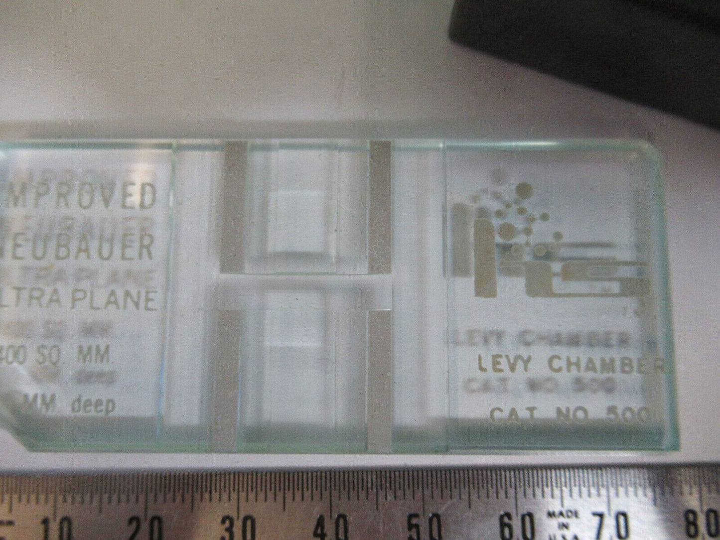 LEVY CHAMBER HEMACYTOMETER NEUBAUER SLIDE MICROSCOPE PART AS PICTURED &Z7-A-51