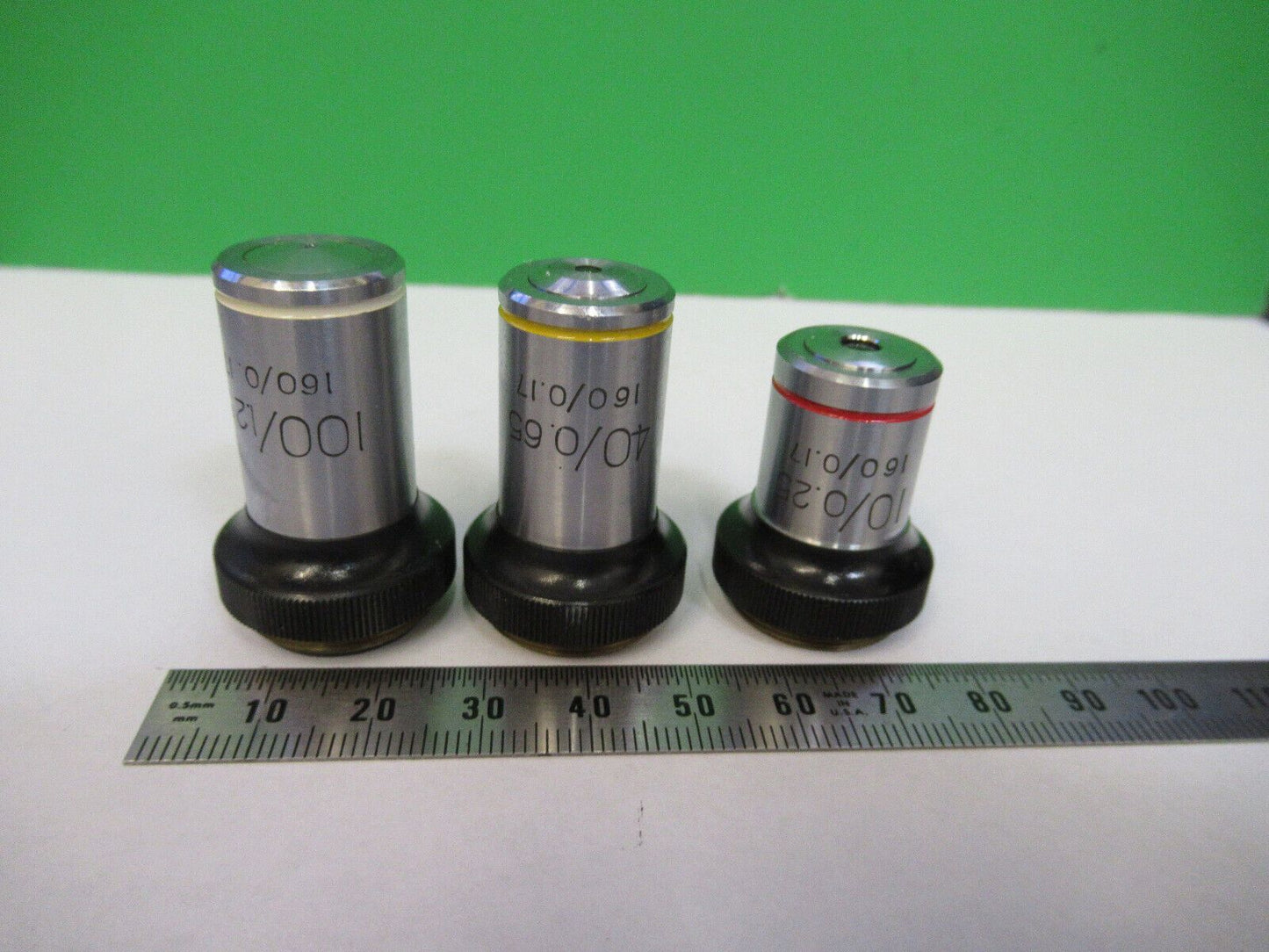 LOT OBJECTIVES 10X 40X 100X /160 JAPAN MICROSCOPE PART AS PICTURED G5-A-121