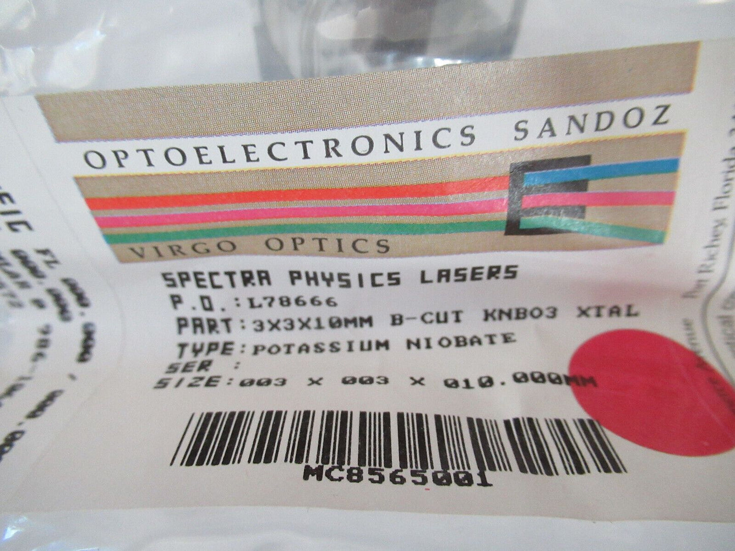 OPTICAL PRO SPECTRA PHYSICS KNbO3 CRYSTAL NIOBATE OPTICS AS PICTURED &W7-B-08