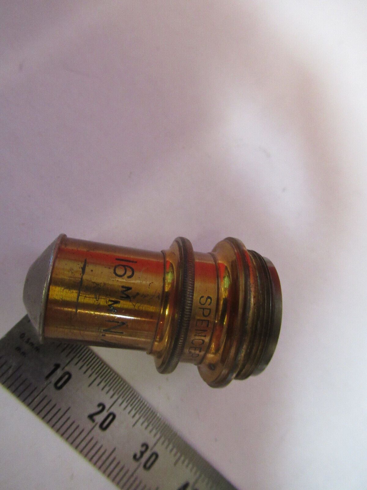 ANTIQUE  BRASS SPENCER OBJECTIVE 16mm MICROSCOPE PART AS PICTURED G4-A-95