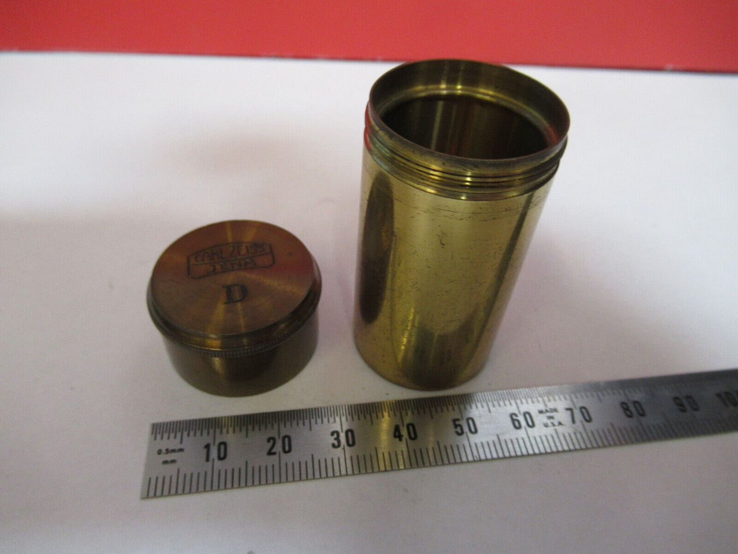 EMPTY ZEISS GERMANY BRASS OBJECTIVE CANISTER MICROSCOPE PART AS PICTURED G4-A-91